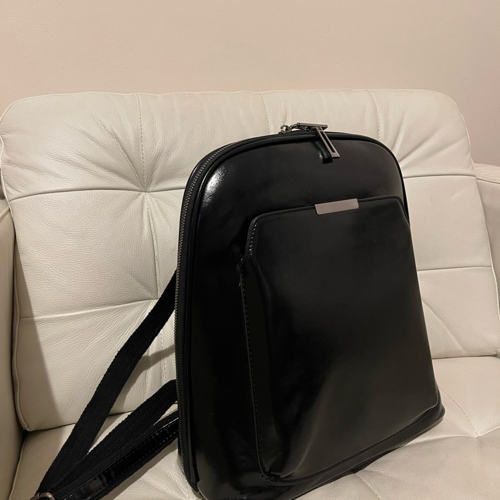 Sleek Black Leather Backpack